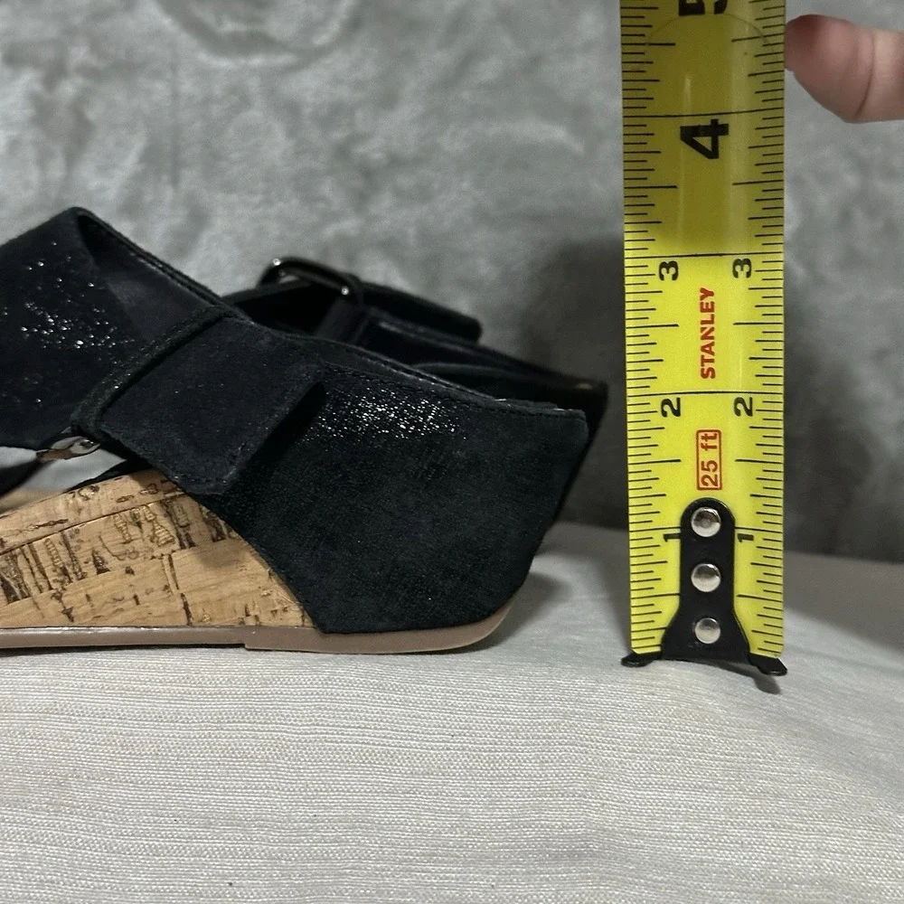 Donald Pliner Donni Metallic Leather Cork Thong Wedge Sandals Womens‎ 7.5M Black
